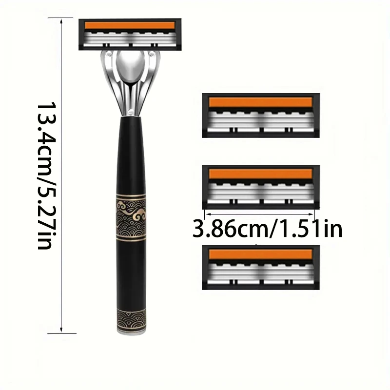 3-Layer Stainless Steel Manual Shaver, Men's Safety Shaver Blade, Sharp Blade Replaceable Blade 4