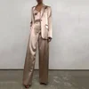 Summer Womens Solid Satin Suit 2 Piece Set Loose Office Lady Wear One Button Peaked Lapel Blazer Custom Made Suits for Women 4