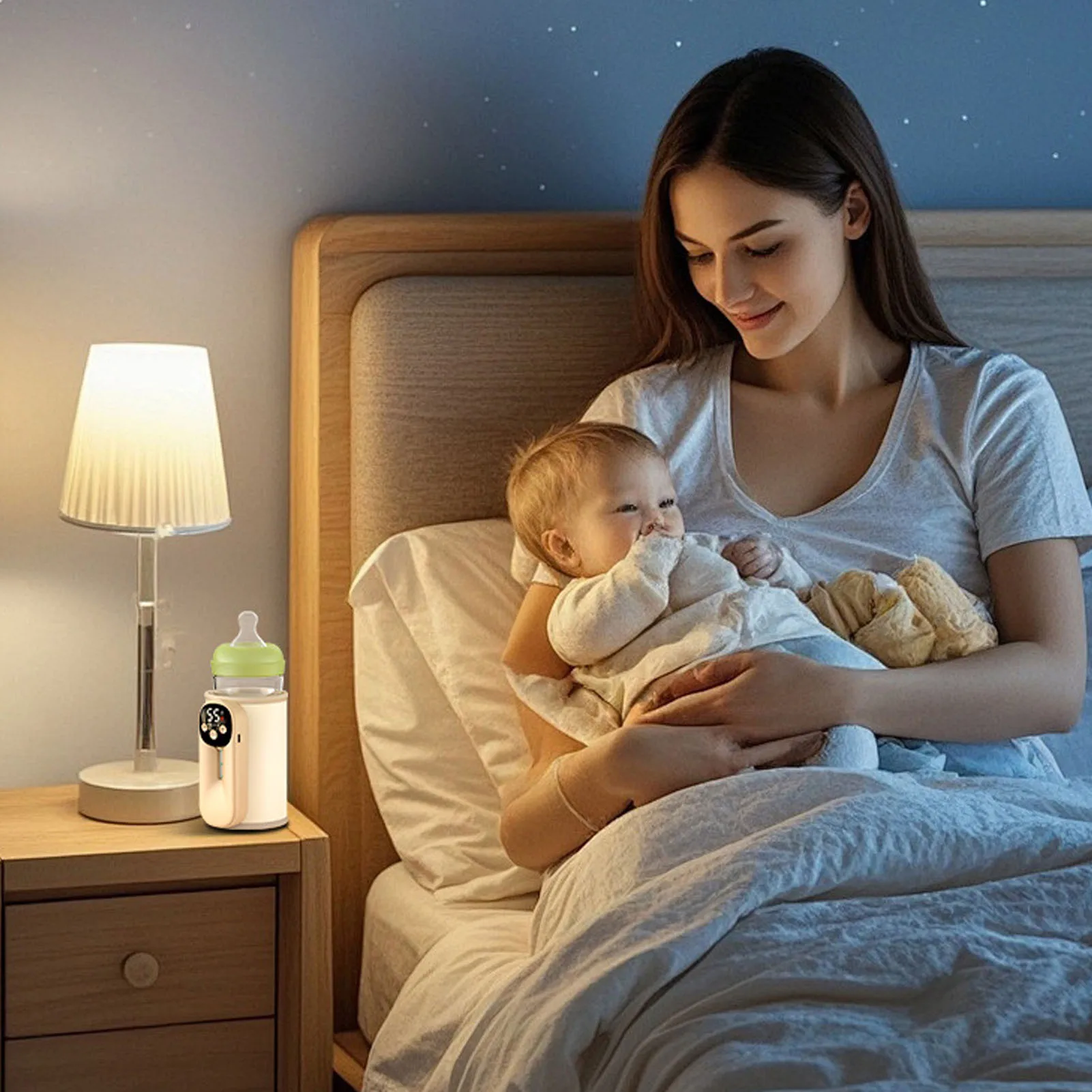 Portable Bottle Warmer LED Display 11 Temperature Settings Rechargeable Fast Milk Warmer with Night Light Memory Function