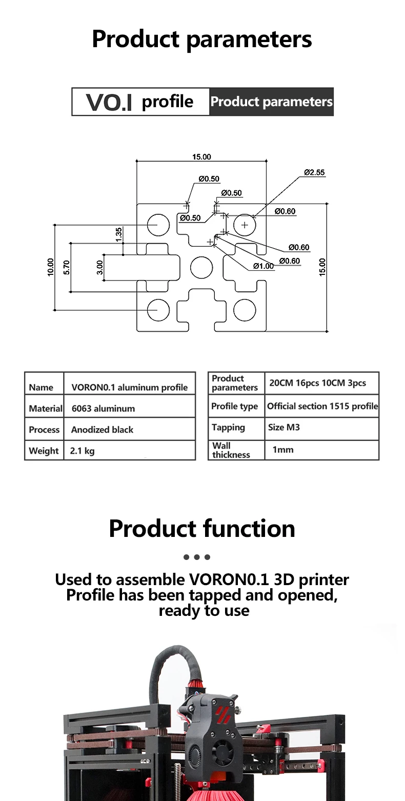 Alumínio Extrusão Perfil Kit Frame, Impressora 3D