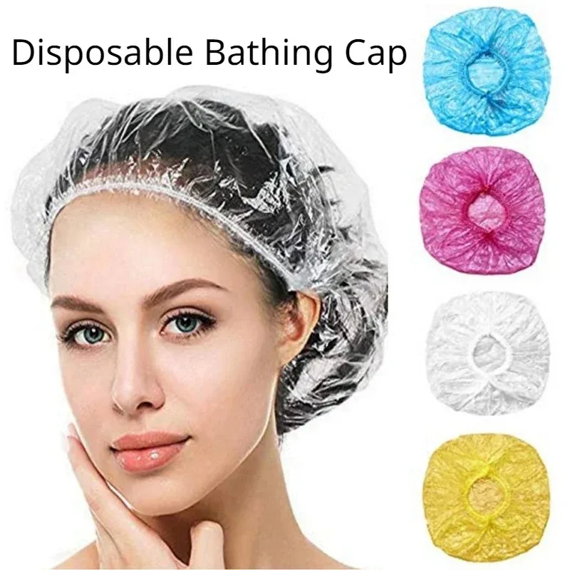 100/200pcs Disposable Shower Cap Covers Bathroom Accessories Transparent and Waterproof Disposable Hair Caps Bathroom Products 2