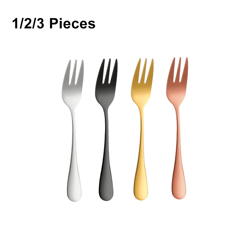 Stainless Steel Coffee Tea Fork Set 1/2/3 Pieces Fruit Fork Ice Cream Cake Dessert For Kid Home Party Mirror Gold Tableware fruit fork silverware set portable cutlery