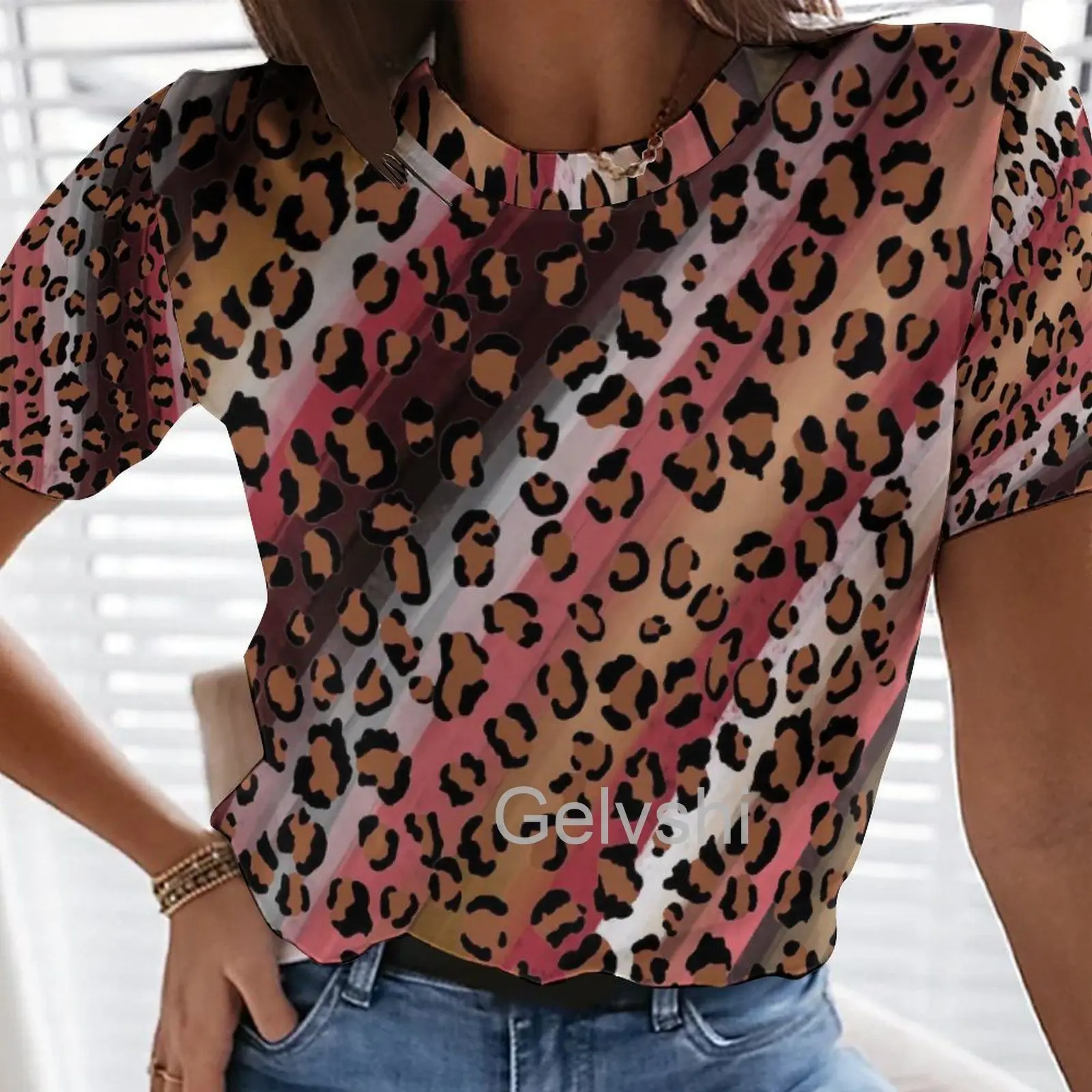 Sexy Leopard Print T shirts Irregular Graphic 3d Printed T Shirt Women