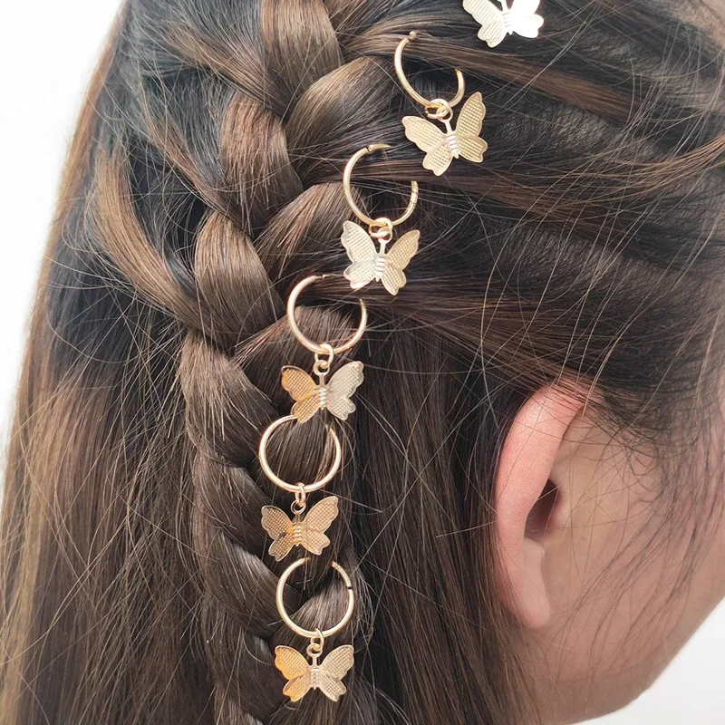 Butterfly Star Pendant Hair Clip For Women Braid Metal Rings DIY Western Style Accessories Girls Headdress 6Pcs jewelry accessories hair accessory hair clip hair headdress