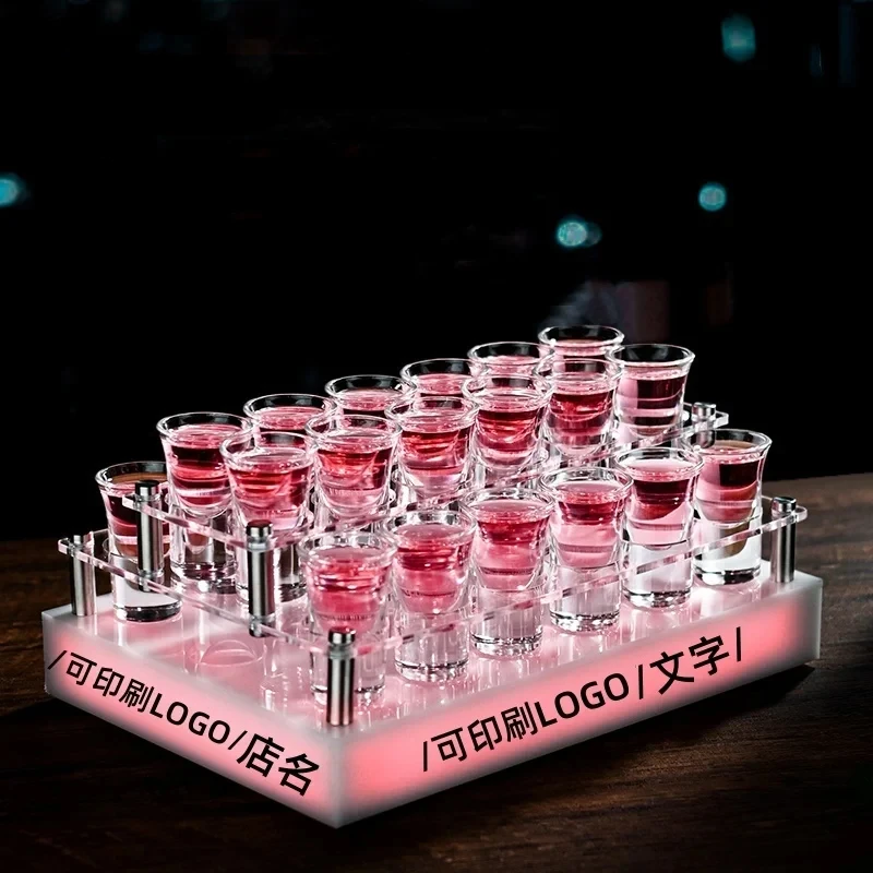 LED Light Rainbow Wine Bucket Frosted Glass Holder for Cocktails and Wine KTV Tavern Bucket with Glass Set for Bar Displays