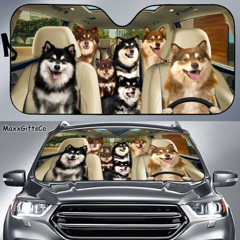 

Finnish Lapphund Car Sun Shade, Dogs Windshield, Dogs Family Sunshade, Dog Car Accessories, Car Decoration, Gift For Dad, Mom