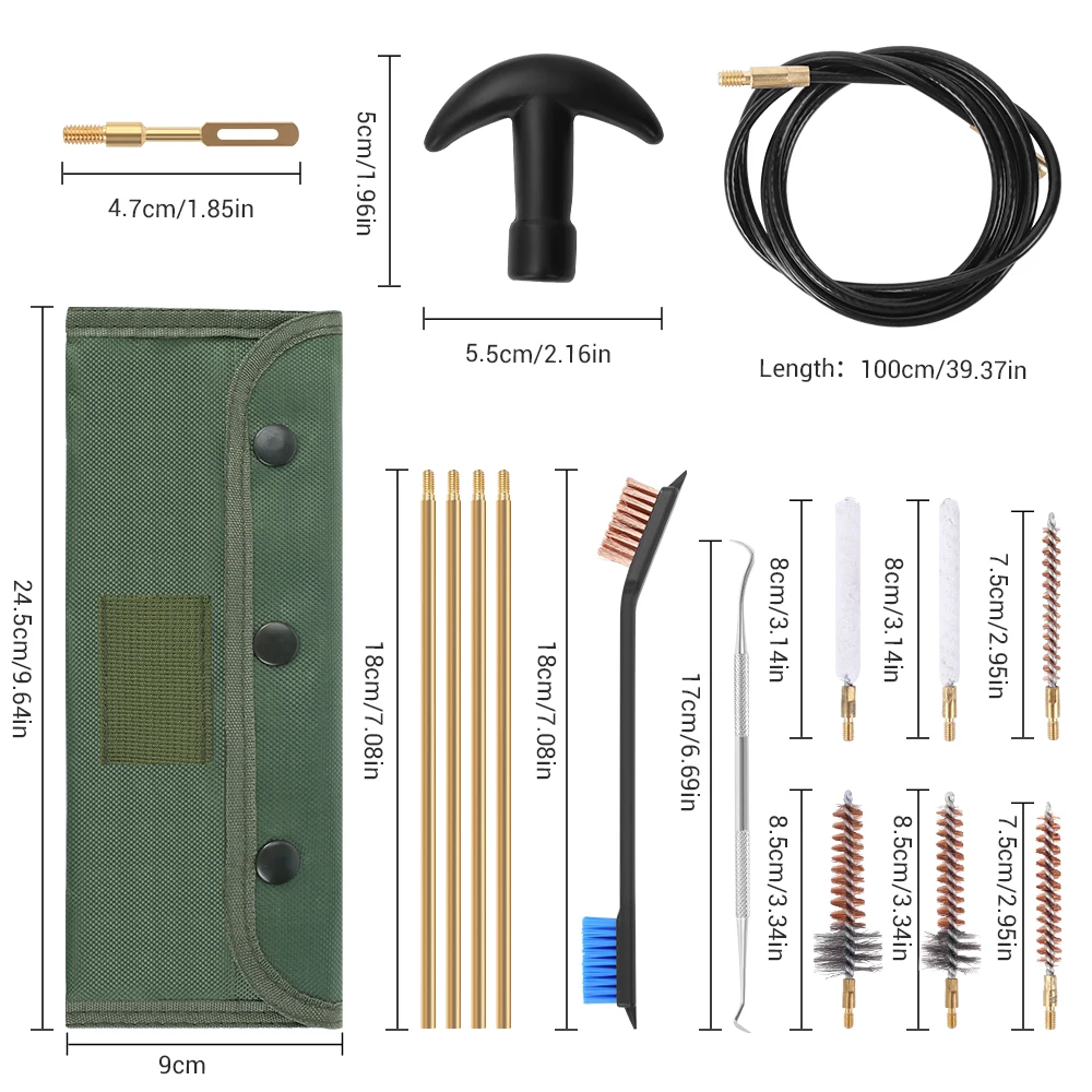 16Pcs Gun Cleaning Kit Weapon Cleaning Kit Rifle Brass Rod for .22/.30/5.56/7.62mm Barrel Cleaning Kit Airsoft Accessories