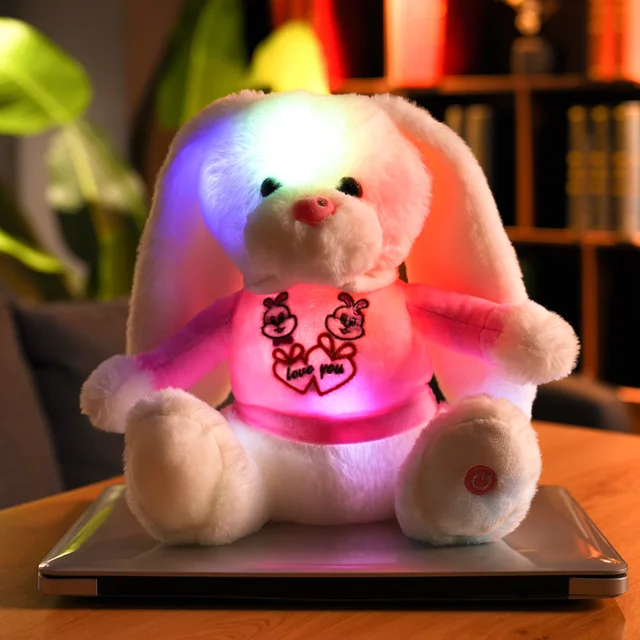 28cm Creative Light Up Led Long Ears Rabbit Stuffed Animals Plush Toy Colorful Bunny Glowing Christmas Gift For Kids Pillow 6