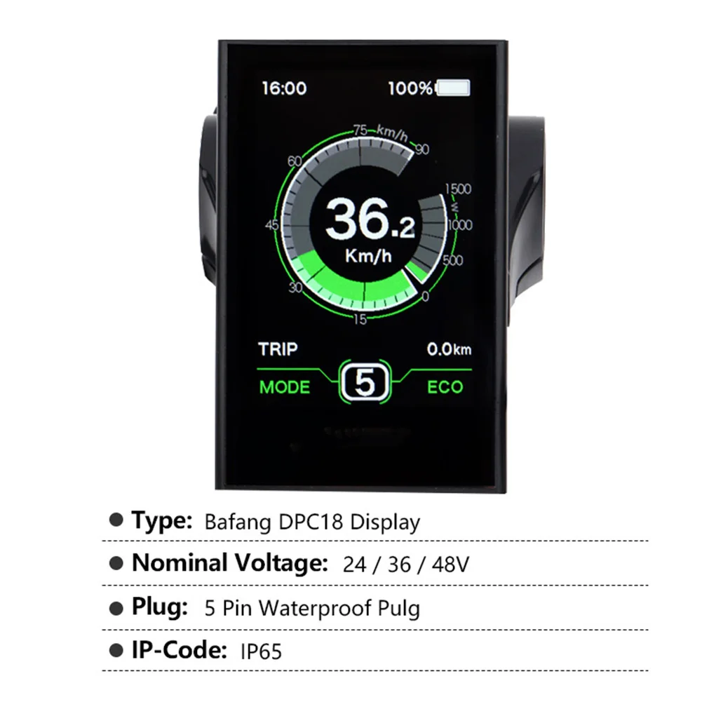 

1pc Ebike DPC18 LCD Color Display 92X57X81mm For Bafang BBS01 BBS02 Supports 0-5 Modes Outdoor Cycling Accessories