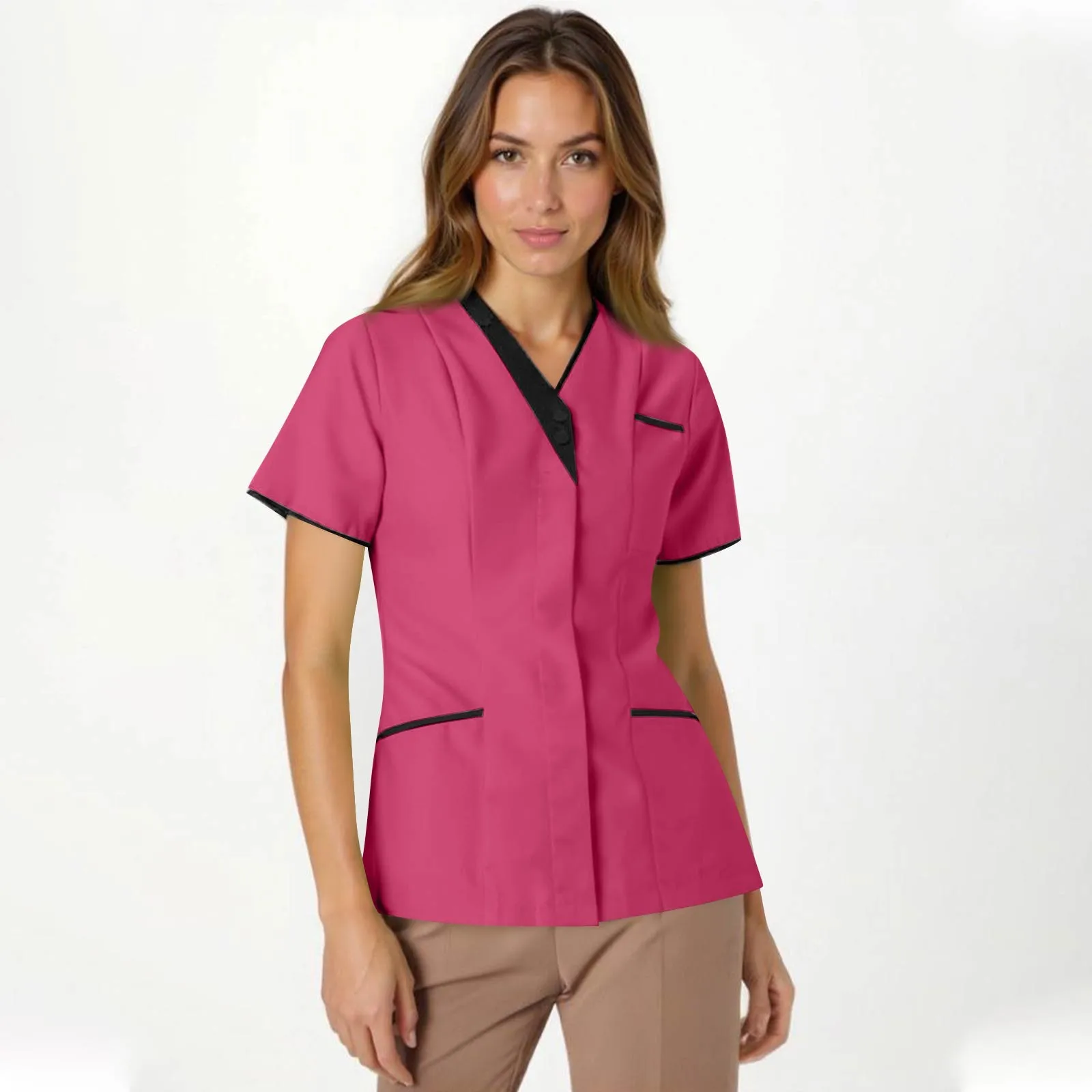 Modischer, einfarbiger Damen-Overall mit V-Ausschnitt und kurzen Ärmeln und Taschen, einfache, leichte, bequeme Oberteile für den Sommer – Detail 25