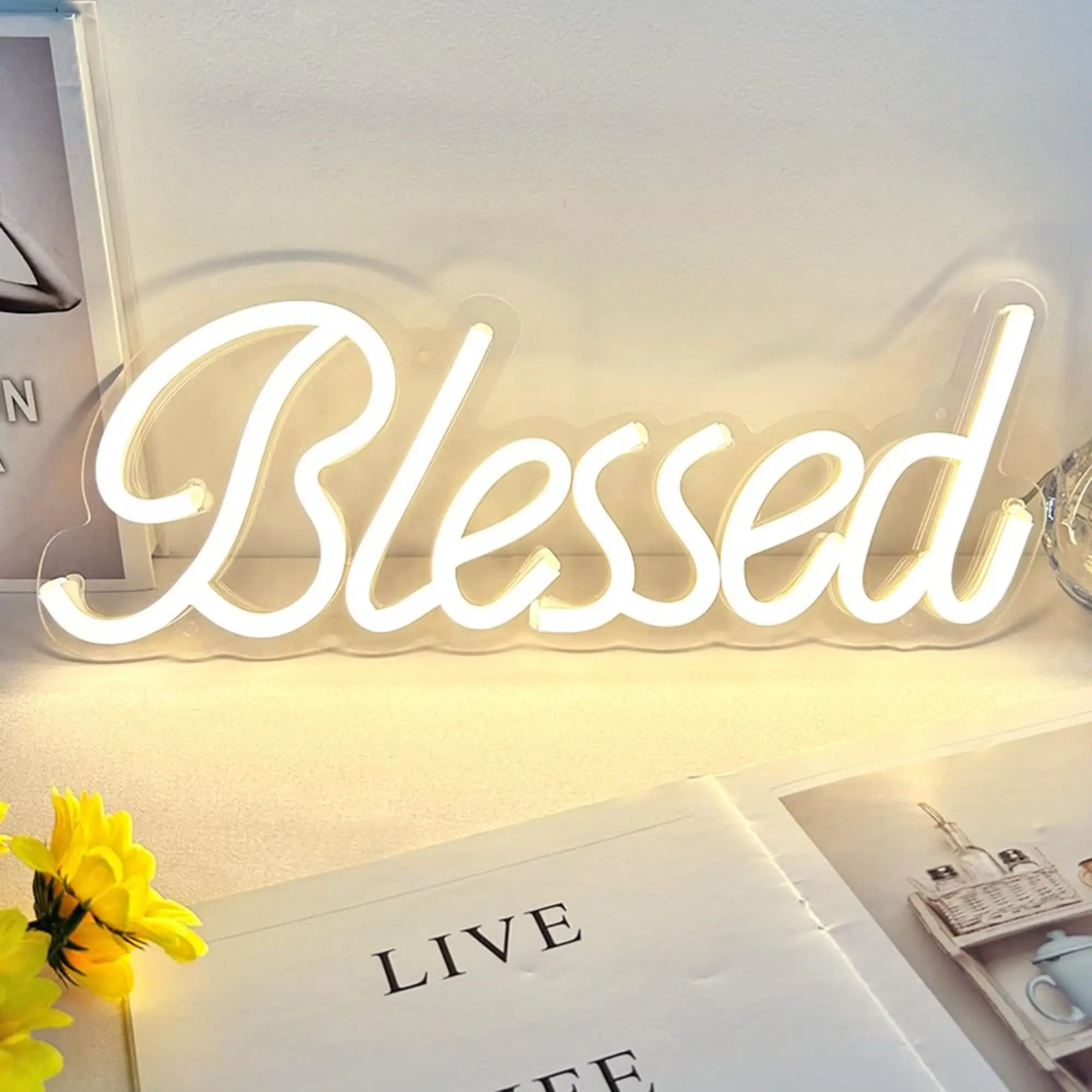 

Blessed Neon Sign USB LED Illuminated Signs for Wall Decor Bedroom Office Game Room Bar Party Livingroom Pub Gift Night Light