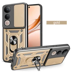 Enhanced Armor Case with Lens Protection and Magnetic Ring Holder for Vivo V50 Lite 4G (Gold)