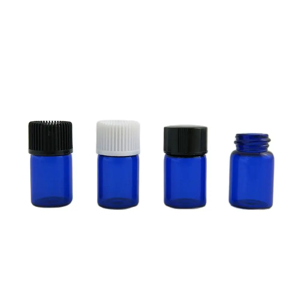 

50pcs/lot 2ml Blue Glass Mini Bottle with Plastic Screw Cap Plug Cosmetic Container Essential Oil Sample Test Vial