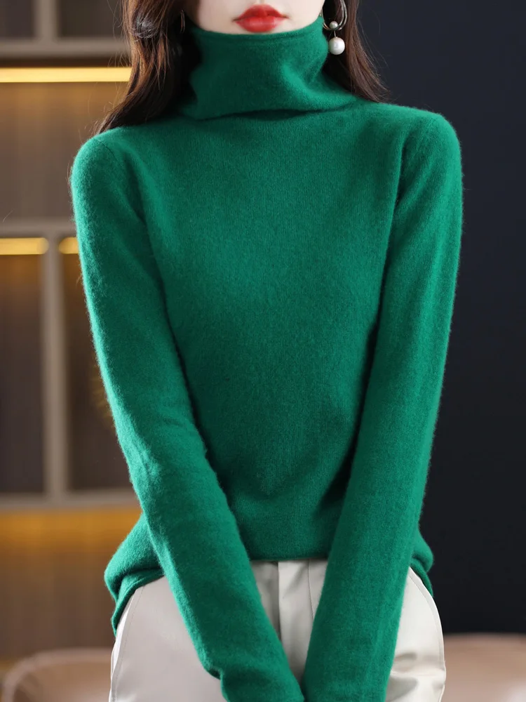 Naiste 100% meriinovillast kõrge kaelusega ja pikkade käistega õhem sviiter M-XXL 4