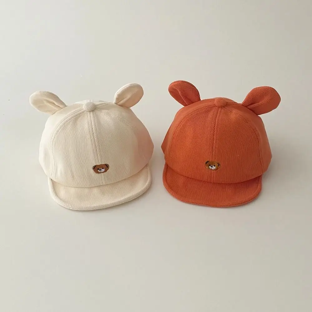 Fashion Adjustable Kids Fisherman's Hat Cartoon Embroidered Baby Visor Hat Bear Ear Solid Color Baby Sunhat Autumn