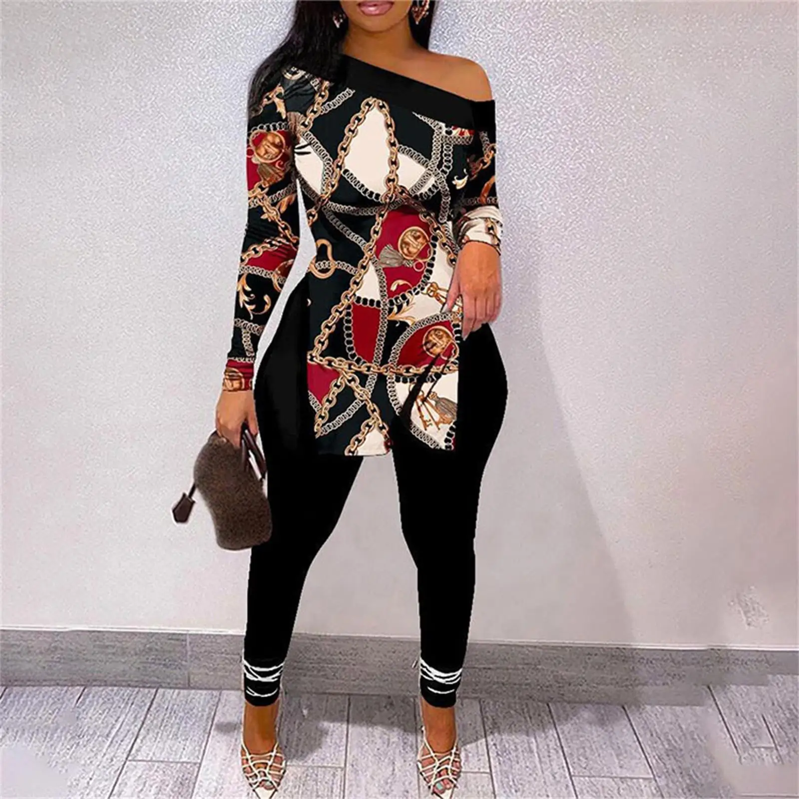 

Fenghe 2 Piece Sets Women Outfit y2k Clothes Trend Split Long sleeve T-shirt + Trousers New In Matching Sets Female Pant Sets
