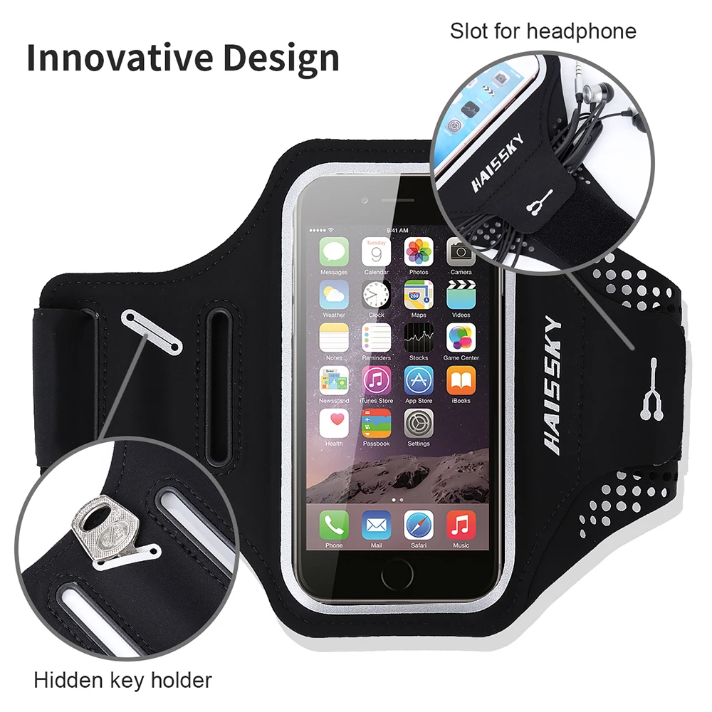 HAISSKY 6.7" Running Bag Armbands Brassard Universal On Hand Phone Pouch Waterproof GYM Workout Phone Storage Bags Arm Bands 4