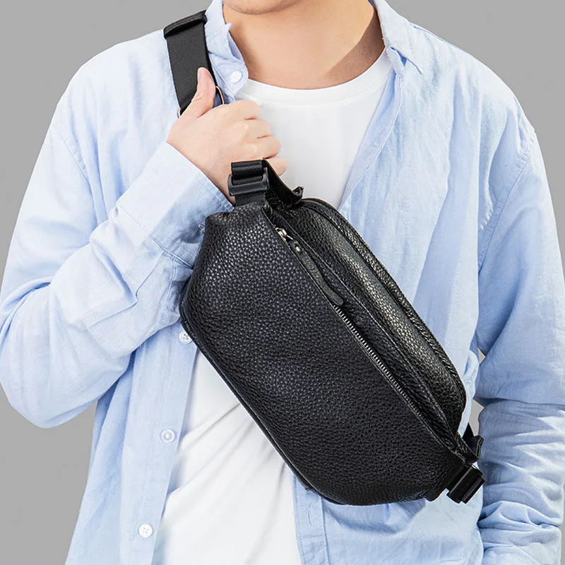 

AETOO New commuter leather chest bag men's fashion brand bag crossbody bag ins soft leather comfortable sports shoulder bag