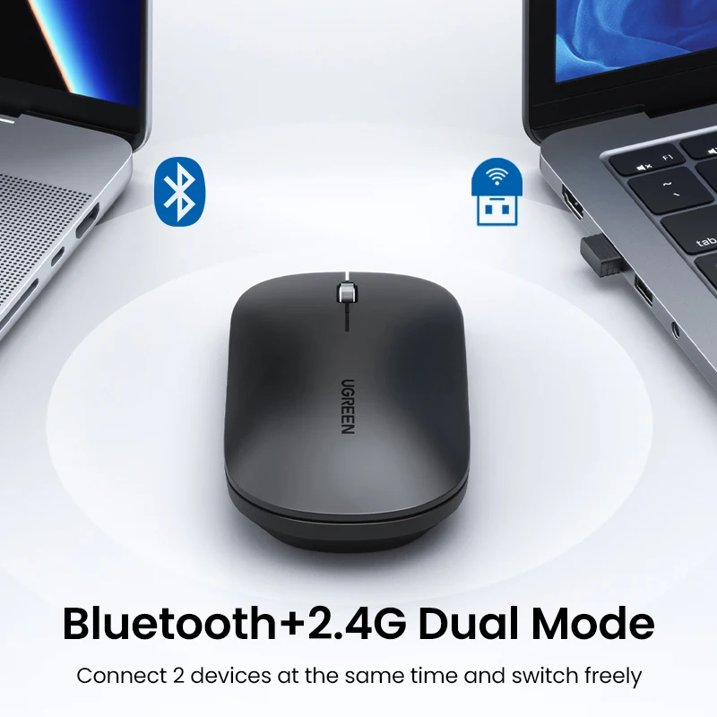 UGREEN 마우스 무선 블루투스 사일런트 마우스 4000 인치 당 점 MacBook 태블릿 컴퓨터 노트북 PC 마우스 슬림 조용한 2.4G 무선 마우스