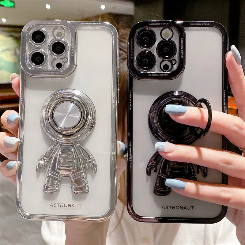 Luxury Plating Soft Silicone Astronaut Bracket Phone Case For Iphone 11