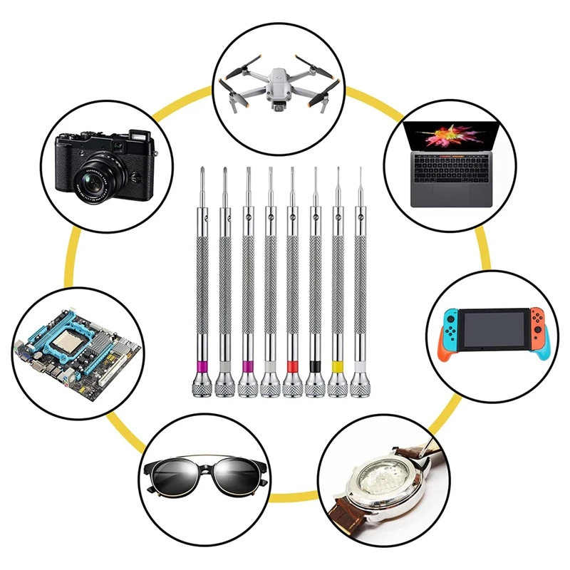 시계 스크루 드라이버 세트, 마이크로 정밀 주얼리 스크루 드라이버, 시계 수리용 8 개의 추가 교체 블레이드 포함, 0.6-1.6mm, 8 개
