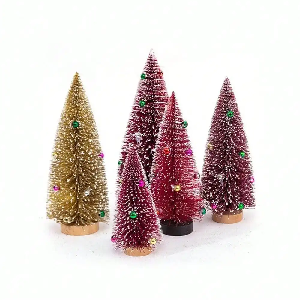Mini Christmas Tree Cedar Tree Snowflake Pine Needle Doll House Festival Tabletop Miniature Snow Decor 1Pc christmas tree ornaments,mini christmas tree