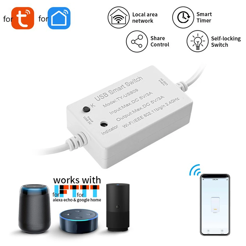 

1 PCS Tuya USB Smart Switch Universal Breaker Timer Smart Life For USB Appliances For Alexa Go-ogle Home