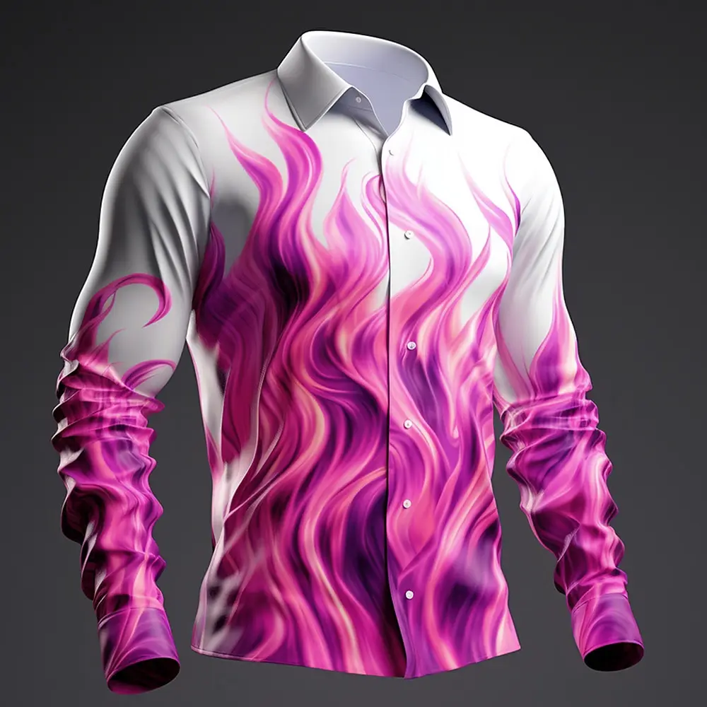 2024 New Men's Long Sleeve Shirt Fashion Flame Print Men's Lapel Top Large Size Casual Men's Shirt S-6XL Loose
