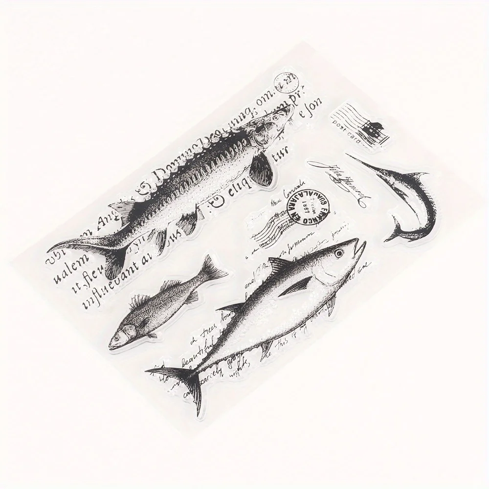 11*16CM Ocean Theme Series Silicone Clear Stamps for Junk Journal Decorative Scrapbooking Album Planner Supplies Fish Text Stamp