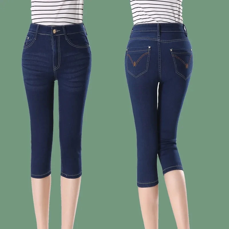 2025 New High waisted Women's Capri Denim Shorts Women Summer Thin Slim Vintage Jeans Stretch Short Straight leg Pants Leggings 5
