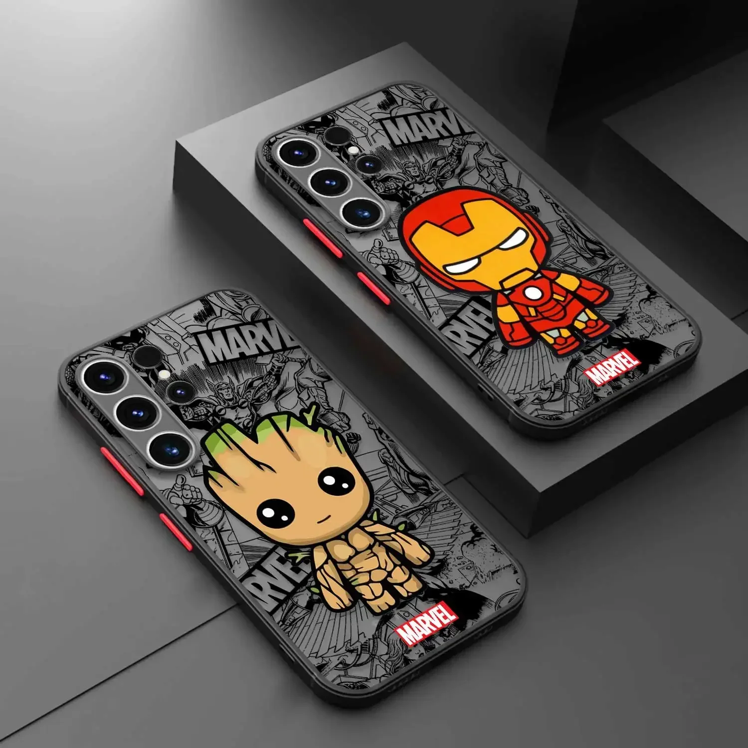 Матовый чехол для Samsung S23 S22 S21 S20 FE Ultra S10 S9 S8 Plus Note 10Plus 20Ultra Funda Marvel Groot Spiderman Black Panther