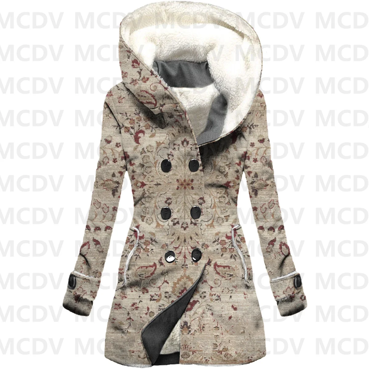 Retro 3D Printed Fleece Hooded Cloak Women Thick Warm Coat Women's Winter Warm Overcoat Casual Clothes 07
