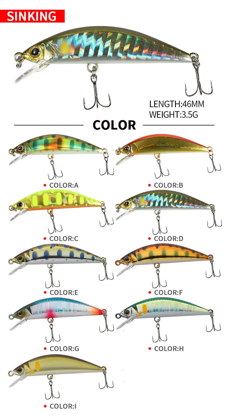 1Pcs 55mm 3,5g Minnow Köder Sinking Angeln Köder Süßwasser Mini Japan Köder Pesca Künstliche Karpfen Angeln wobbler Minnow – Detail 2