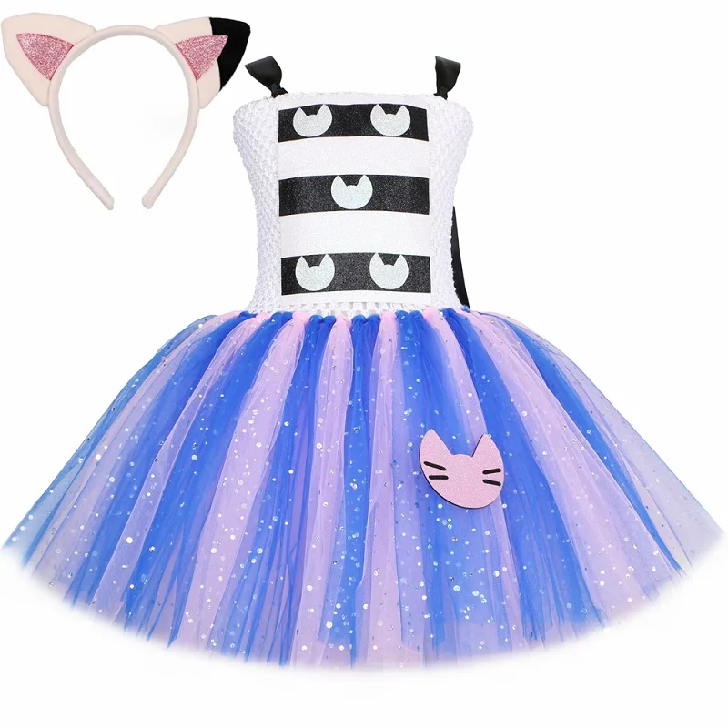 thumbnail image 1 of Vestido de princesa con tutú para casa de muñecas Gabby para niñas, conjunto de ropa de cumpleaños, disfraz de Halloween para cosplay de gatito Gabby Cats para niños, 1 of 5