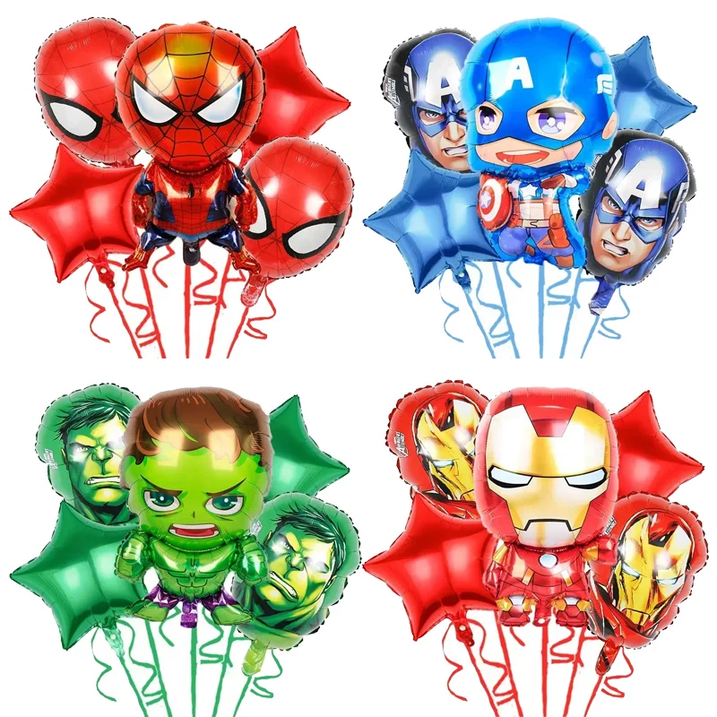 Children's Birthday Party Avengers Theme Iron Man Captain America Spider Man Hulk Balloon Set Supplies 5pcs