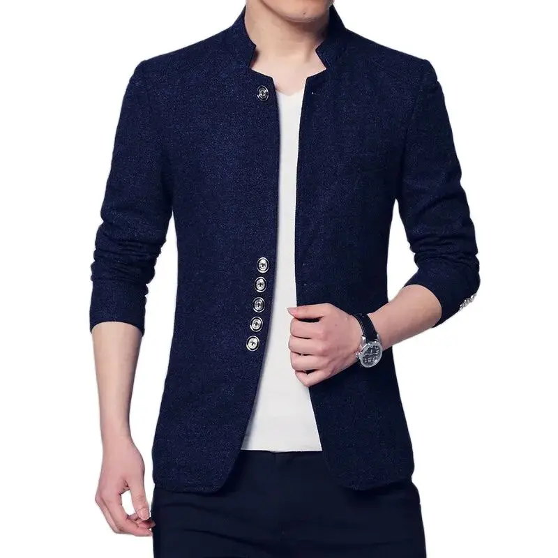 5 Burst spring and autumn new business leisure small suit Zhongshan suit quality standing collar men's fashion coat
