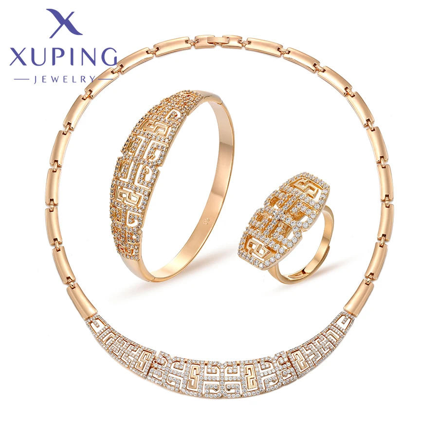

Ювелирные изделия Xuping, модный набор из трех предметов, кольцо, ожерелье, набор ювелирных изделий, аксессуары для женщин, необходимый трендовый набор, подарки 65238