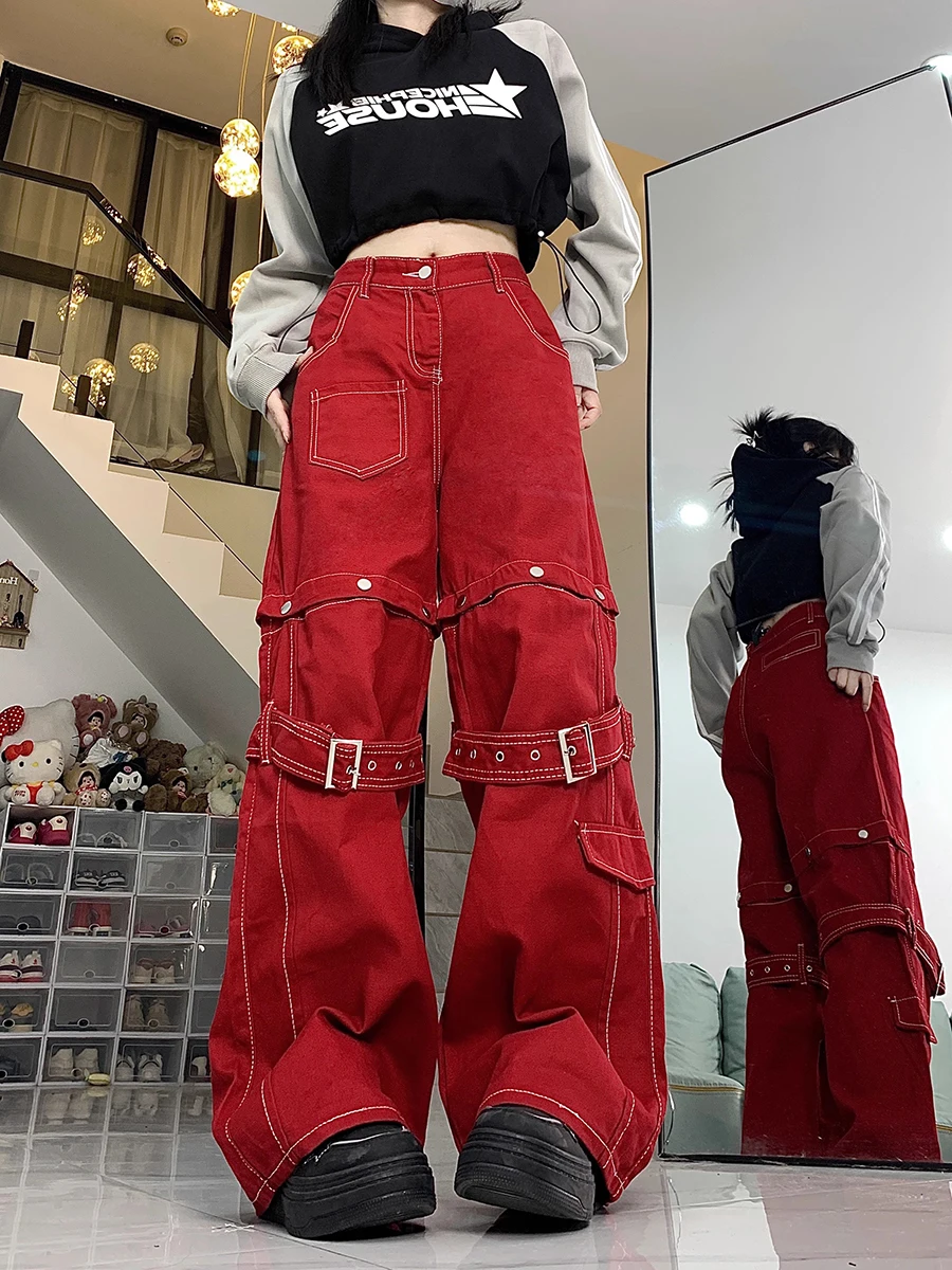 【BAON】[unisex] Poimi string banding stitch cargo denim PT CLOUT COLLECTION ™️ | Barb Wire Embroidered Wide-Leg Black
