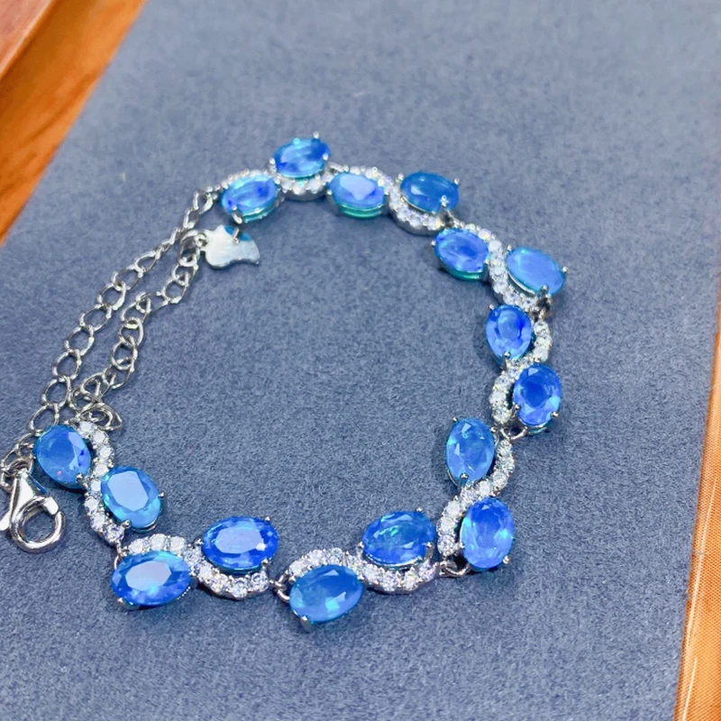 

Natural Blue Opal Bracelet for women silver 925 jewelry luxury gem stones 18k gold plated free shiping items