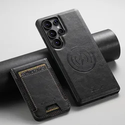 Magnetic Leather Wallet Holder Case with Mag - Safe and Shockproof Stand - Galaxy S23+ (Black)