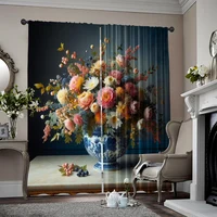 2pcs, 2D flat Window Curtains flowers and plants (3) Machine Washable Fabric,Without Electricity Festive Backdrops Applies to 1