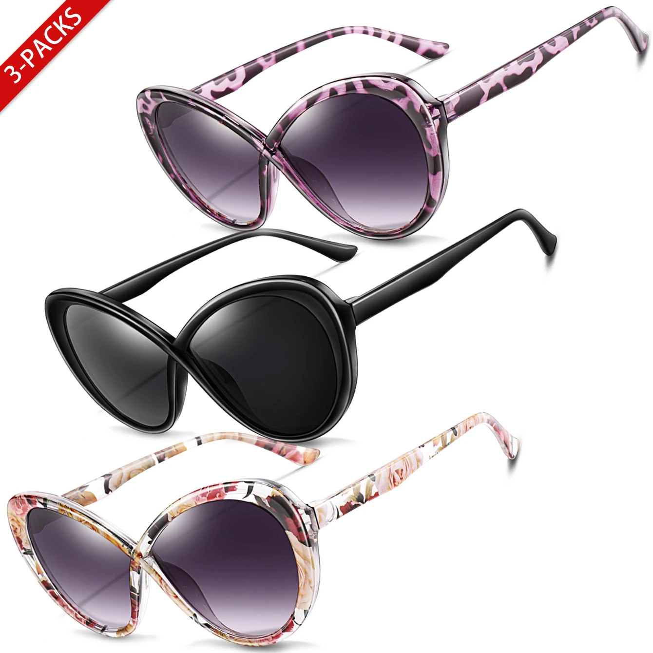 3 Pairs Womens Cycling Sunglasses Oval Shades