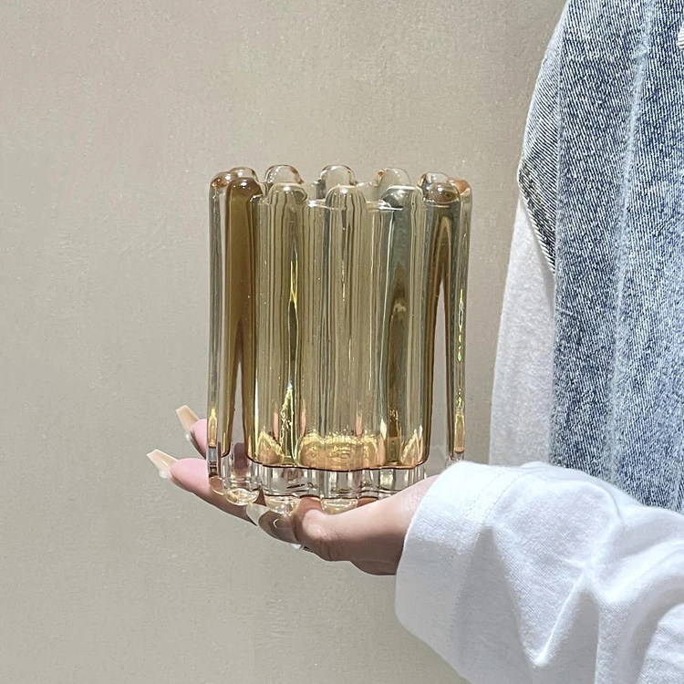 Description Picture 3 of itemWave Edge Stripe Makeup Brush Bucket Eyebrow Pencil Holder Simple Glass Ornament Desktop Storage Container