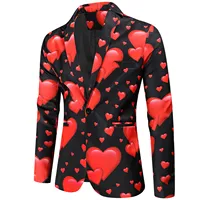 Valentine's Gift Men's Fashion Suit Party Coat Casual Slim Fit Blazer Buttons Suit 3D heart Print Painting Blazers Jacket Men 1