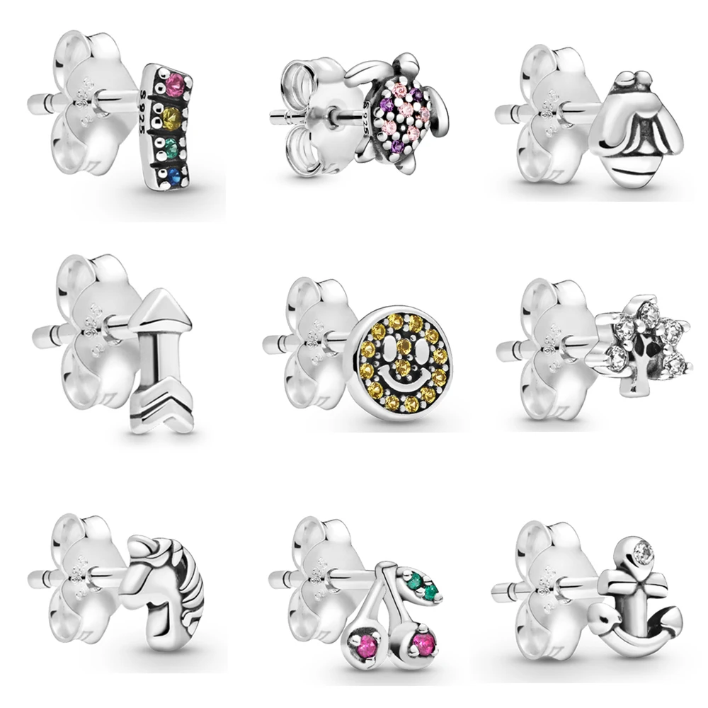 

New rainbow Anchor Stud Earrings Tiny Earrings For Women the flowers bee turtle Earring Ear Studs One Piece Jewelry Gifts