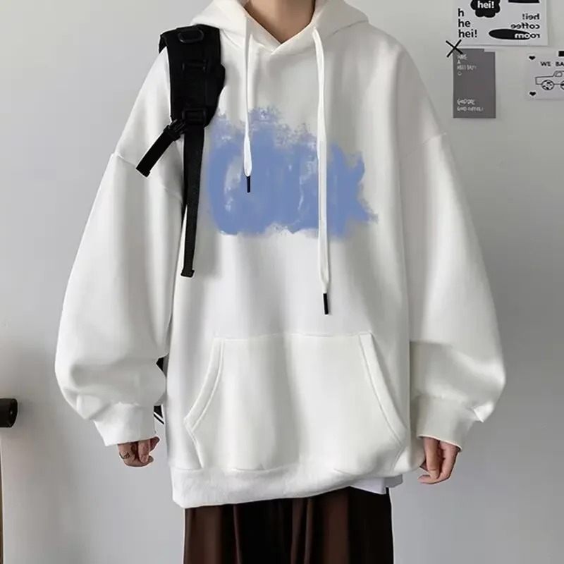빈티지 레터 프린트 남성 탑 한국 streetwear 루즈 한 남성 후드 가을 패션 아메리칸 스타일 코트 겨울 따뜻한 풀오버