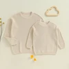 Suefunskry 1PC Mommy and Me Matching Sweaters Solid Color Knitted Long Sleeve Round Neck Warm Pullover Tops for Autumn Winter 1