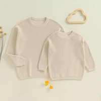 Suefunskry 1PC Mommy and Me Matching Sweaters Solid Color Knitted Long Sleeve Round Neck Warm Pullover Tops for Autumn Winter 1