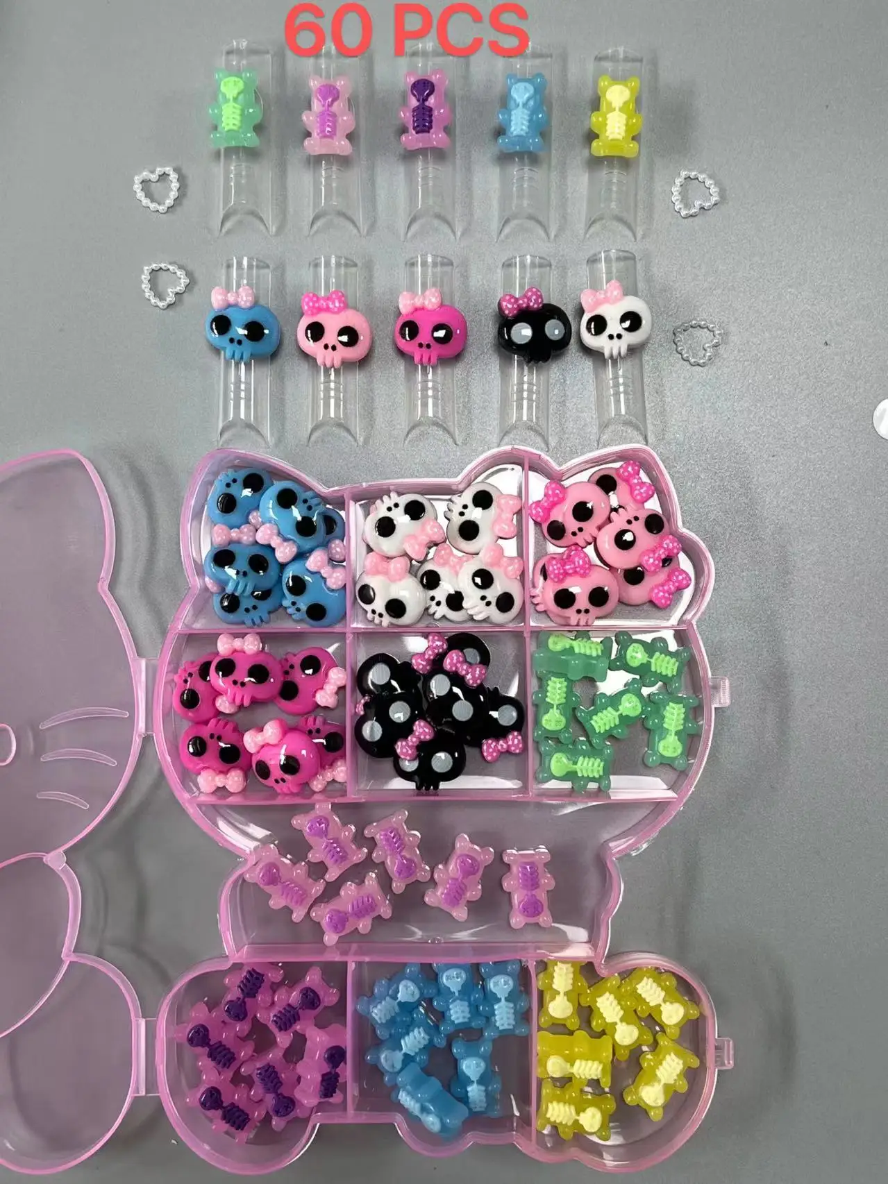 

Beauty Salon Alloy Colorful Planet Nail Accessories Jewelry Box Set Kawaii Trendy Skull Bear Rabbit Head Resin Nail Decoration