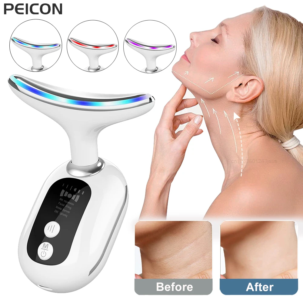 

Neck Face Lifting Massager EMS Neck Face Beauty Device Anti Wrinkle Double Chin Remover LED Photon Therapy Skin Tighten Device